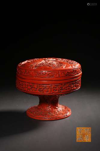 A CARVED CINNABAR LACQUER STEM BOX AND COVER.QING PERIOD