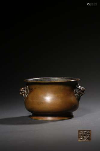 A BRONZE 'LIONHEAD' CENSER.QING PERIOD