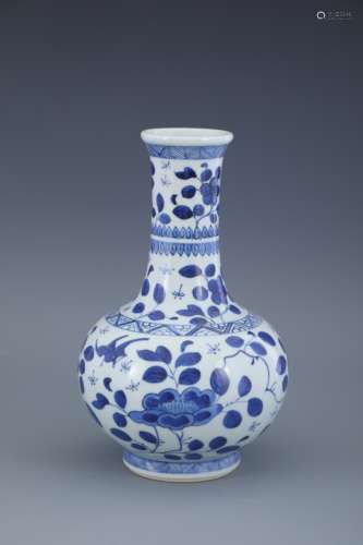 Blue and White Flower Globular Vase