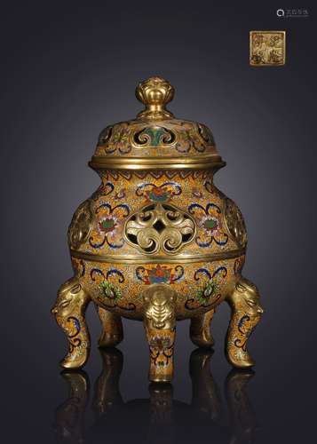 Qing Dynasty Cloisonne Five Feet Censer