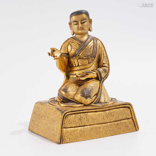 Gilt Bronze Silver-Inlaid Figure of Guru