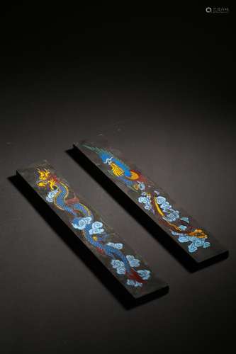 A PAIR OF CLOISONNE ENAMEL PAPER WEIGHTS