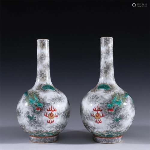 Pair of Chinese San-Cai Glazed Porcelain Vases