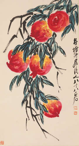 The Peaches，Painting by Qi Baishi