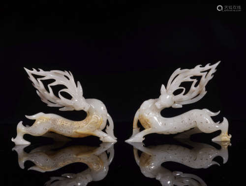 A Pair of Han Dynasty Jade Deer