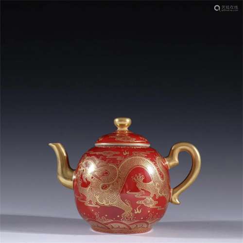 A Chinese Red Ground Teapot
