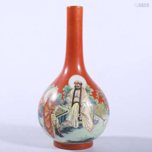 A RUBY GROUND FAMILLE-ROSE VASE.QIANLONG PERIOD