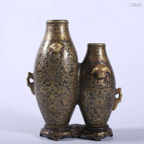 A GILT-DECORATED TEADUST-GLAZED FISH BRUSHPOT.BTONG.QIANLONG...