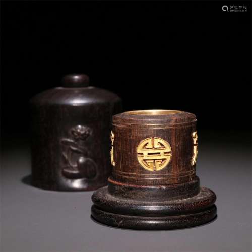 A Chinese Carved Agarwood Thumb Ring