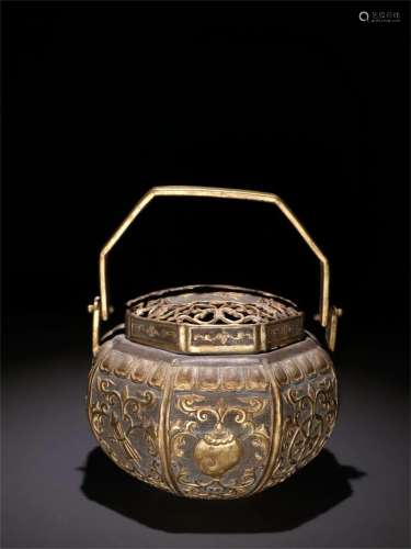 A Chinese Gilt Silver Teapot with Handle