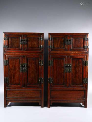 PAIR OF HUANGHUALI WOOD CARVING CABINETS