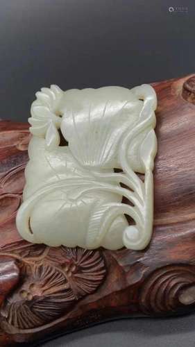 OPENWORK JADE CARVING PLAQUE OF LOTUS