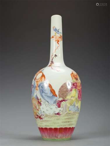 A Chinese Famille Rose Long Neck Porcelain Vase