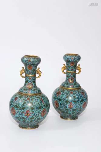 A PAIR OF CLOISONNE ENAMELED BRONZE VASES