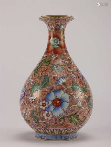 A Chinese Famille Rose Flower Patterned Porcelain Vase