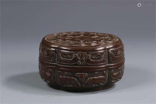 A Chinese Carved Agarwood Lidded Container