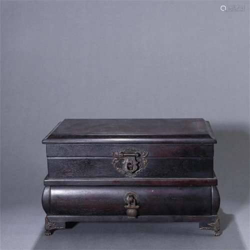 A Chinese Carved Zitan Wood Casket
