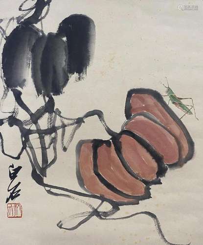 QI BAISHI, LOCUST ON PUMPKIN