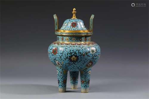 A Chinese Cloisonne Tripod Incense Burner