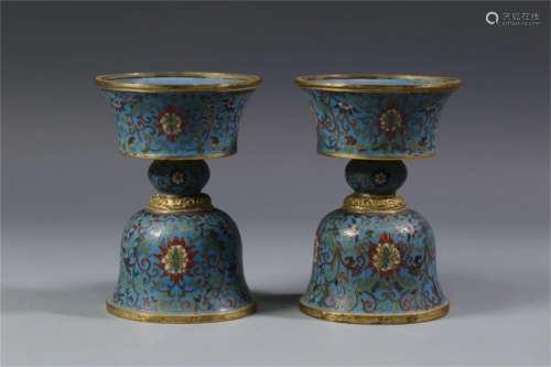 A Pair of Chinese Cloisonne Oil Lamp Stands