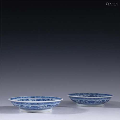 Pair of Chinese Blue and White Porcelain Plates