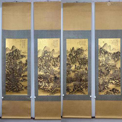 HUANG BINHONG, FOUR-PANEL LANDSCAPE PAINTINGS