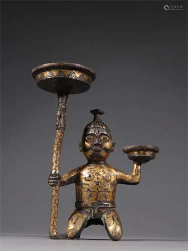 A Chinese Gilt Bronze Oil Lamp Stand
