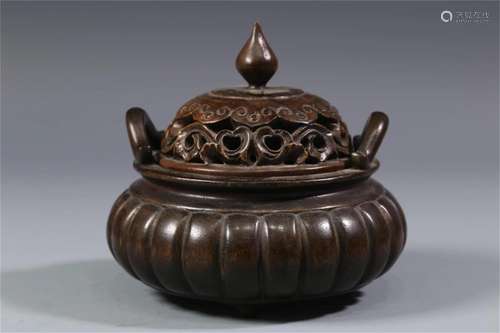 A Chinese Carved Agarwood Incense Burner