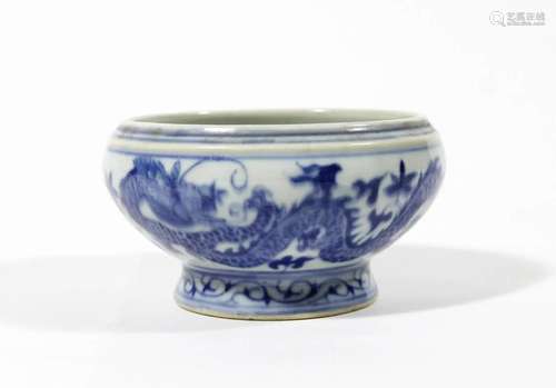 BLUE AND WHITE DRAGON STEM BOWL