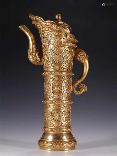 A Chinese Gilt Bronze Jar with Handle