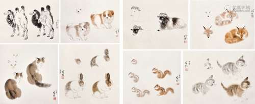 方楚雄 动物画稿 九帧 镜片 设色纸本 2002年作