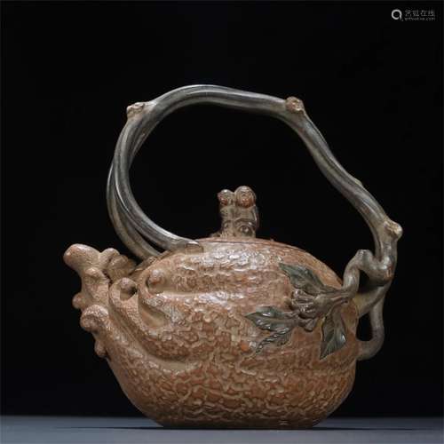 A Chinese Yixing Zisha Beast Topped Teapot