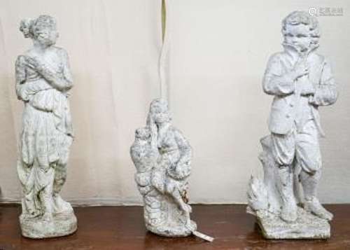 Three reconstituted stone garden ornaments, largest height 7...