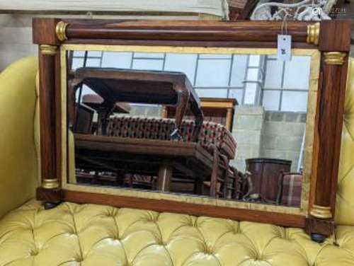 A Victorian rosewood parcel gilt overmantel mirror, width 91...
