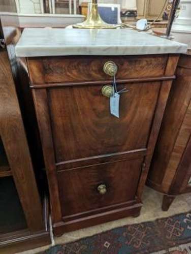 A 19th century French marble topped mahogany bedside cabinet...