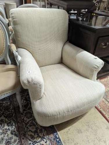 A late Victorian Howard style upholstered armchair, width 81...