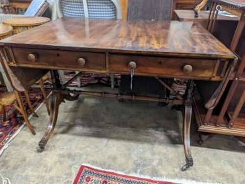 A Regency ebony inlaid mahogany sofa table, width 98cm, dept...