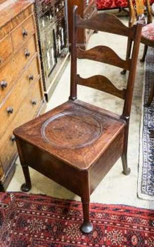 An 18th century mahogany ladderback box seat chair, width 48...