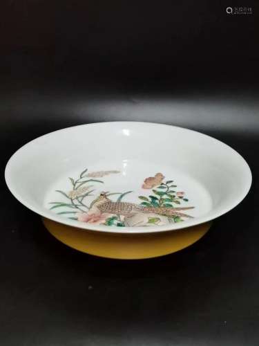 PLATE WITH BIRD AND FLOWER IN ENAMEL