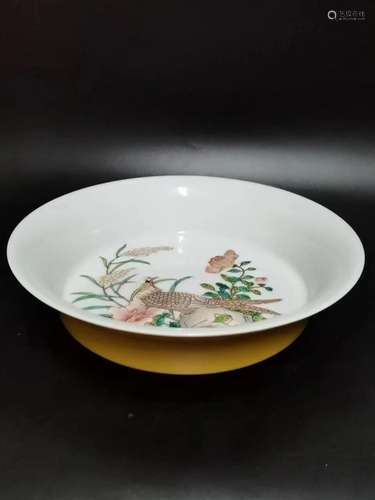 PLATE WITH BIRD AND FLOWER IN ENAMEL