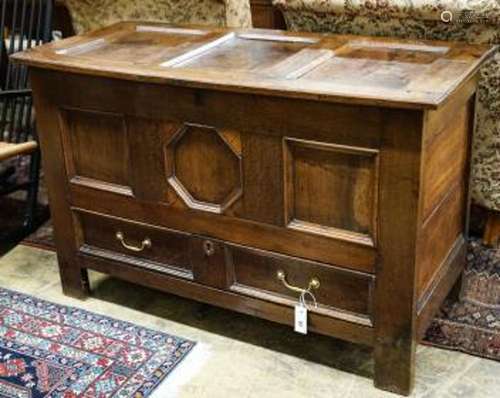 A William and Mary oak mule chest, length 122cm, depth 54cm,...