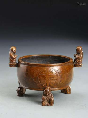 BRONZE ARHAT-HANDLE TRIPOD CENSER