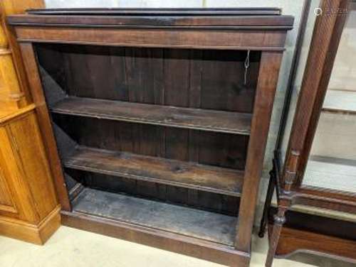 A Victorian mahogany oak open bookcase, length 122cm, depth ...