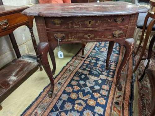 A 19th century red chinoiserie lacquered hall table, width 7...