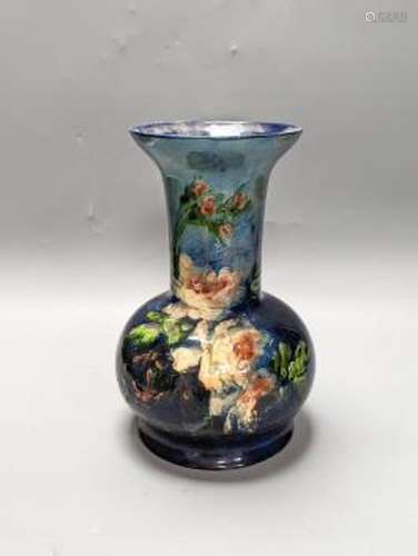 A continental floral painted vase, possibly Belgian. Stamped...