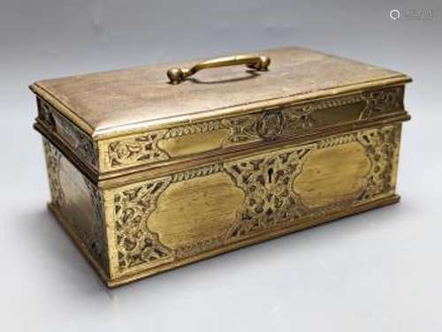 A Middle Eastern engraved brass box 30cm