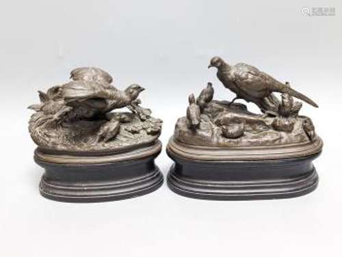 After Moigniez, a pair of early 20th century bronze bird gro...