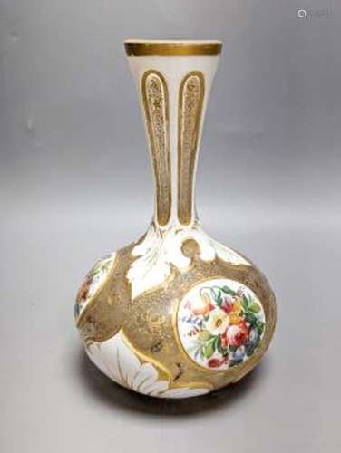 A 19th century Bohemian enamelled overlaid glass vase, 22cm