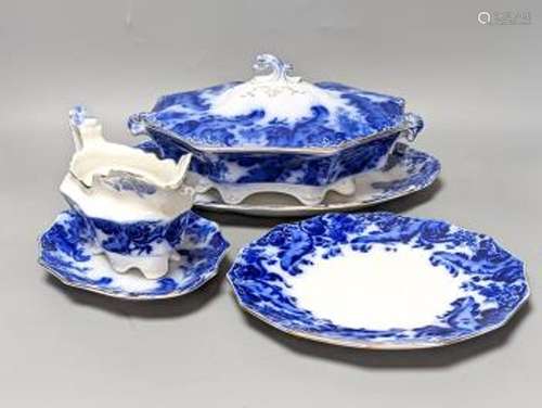 A W. H. Grindley Argyle pattern flow blue dinner service, c....