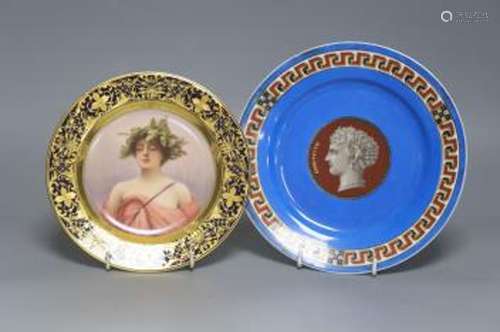 A Vienna style porcelain ‘Daphne’ portrait plate, c.1900 and...